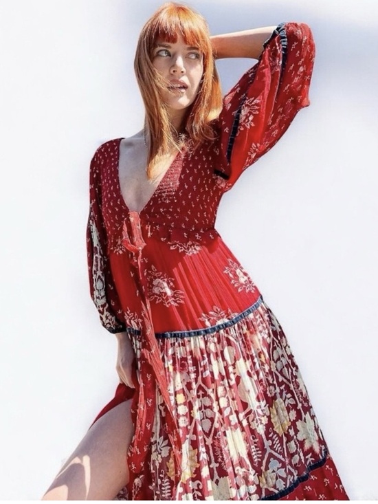 Free People Dresses & Skirts - LAST 1!! Free People Bali Laurel Bohemian Long Sleeve Red Maxi Dress - $298